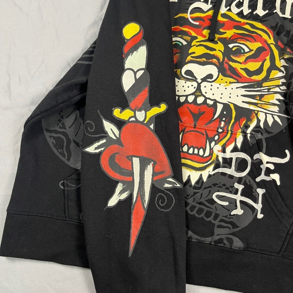 Ed Hardy Mens Tiger Love Kills Slowly Y2K Black Graphic Hoodie EHM1300-52 Medium - Picture 7 of 14